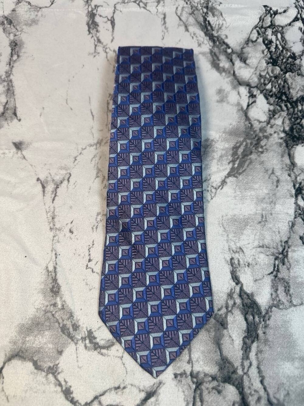 Ermenegildo Zegna Silk Tie Navy Blue Geometric Pattern Italy